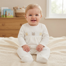 N14635: Baby Unisex Smocked Velour All In One (0-9 Months)